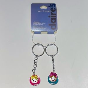 Claire’s Silver Blue & Pink Doll Face Best Friends Keychain